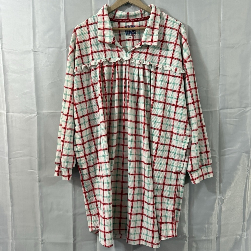 Muk Luks Womens 1X Nightgown Long Sleeve Sleep Shirt Grannycore Modest Warm Soft